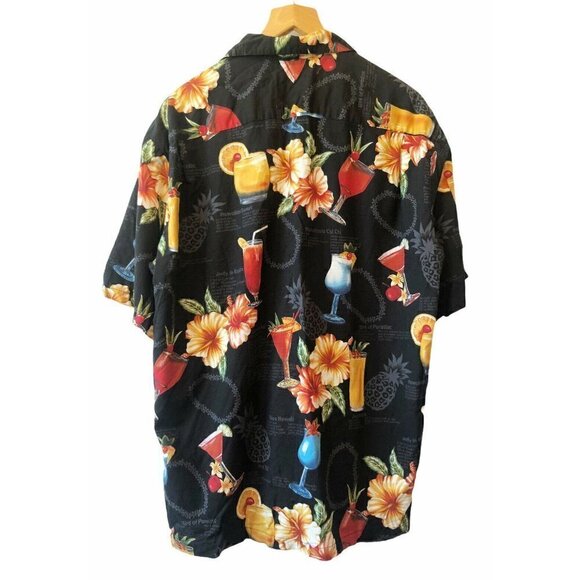Hilo Hattie Black Tropical Drinks Button Up Shirt - Picture 3 of 6